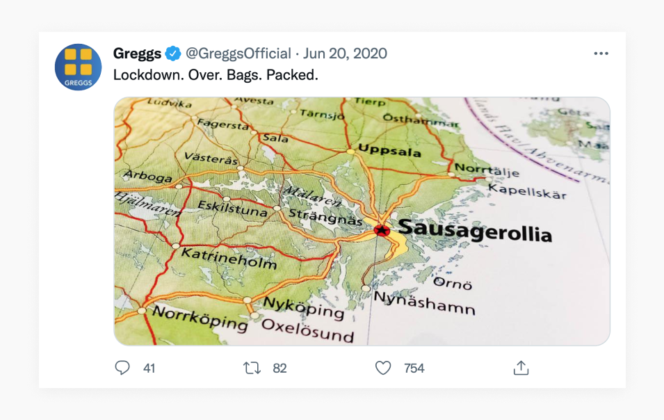 Greggs’ humorous brand voice and messaging resonates with their audience.
