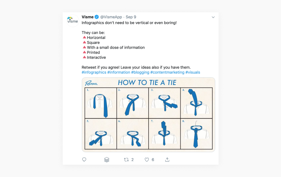 Visme explicitly asks their audience to retweet and share their ideas.